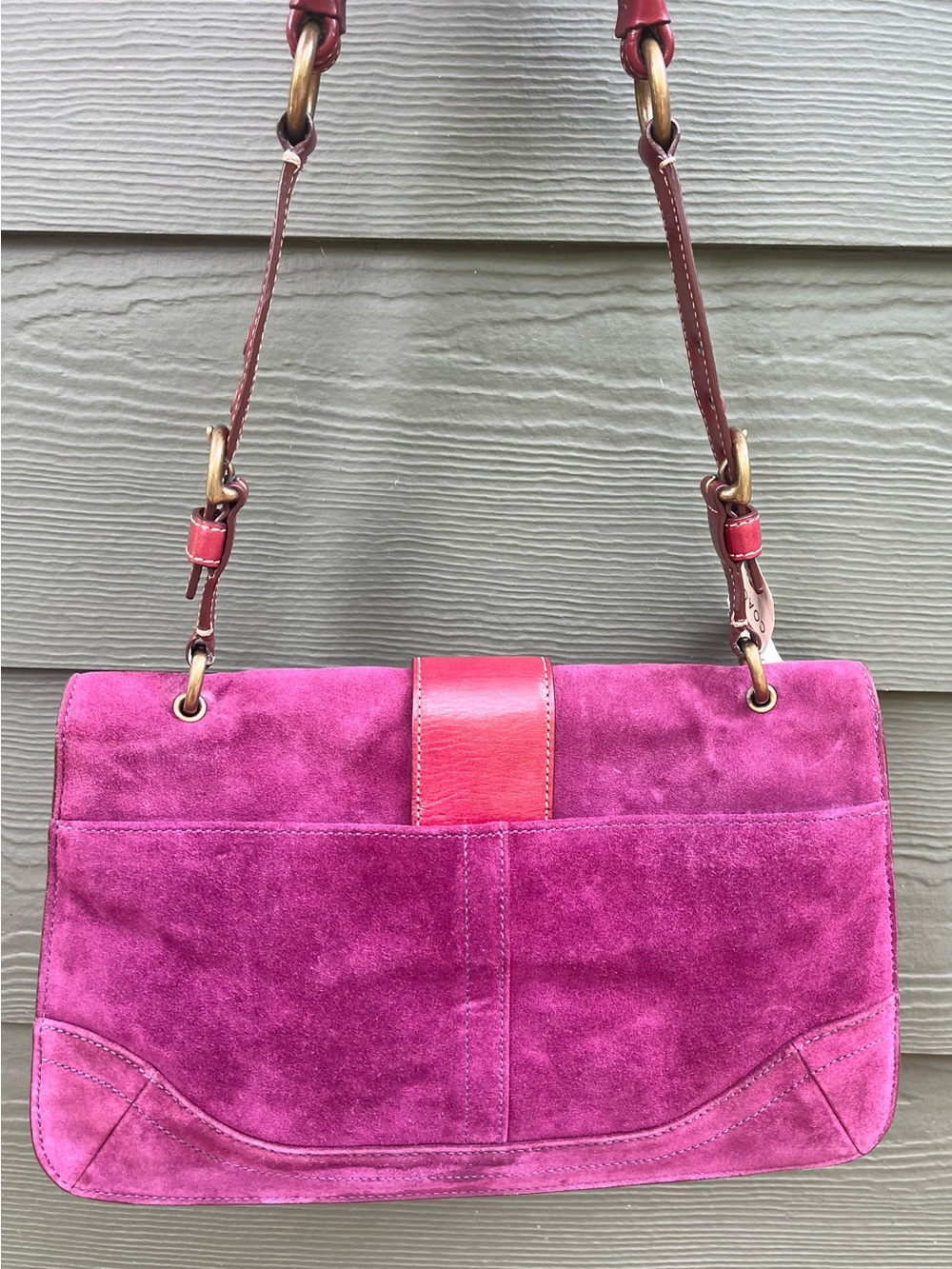 Vintage Y2K Coach Soho Suede Shoulder Flap - Style 9664 - Plum - Picture 4 of 16